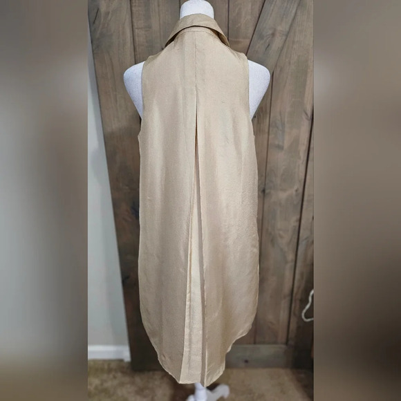 TWELVE by TWELVE 100% Silk Ruffle Front Button Up Collared Dress.Cream/white. M - Picture 12 of 13